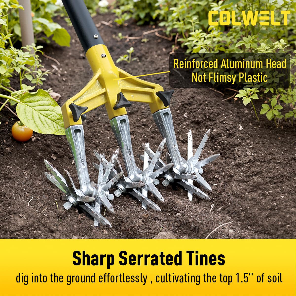 Colwelt rotary cultivator with detachable wheels configured for tight spaces