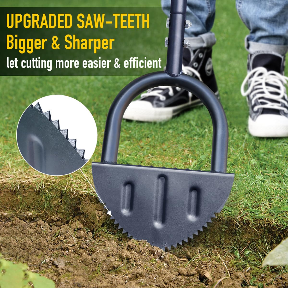 Colwelt Saw-Tooth Edger in action with arched blade delivering clean turf penetration.