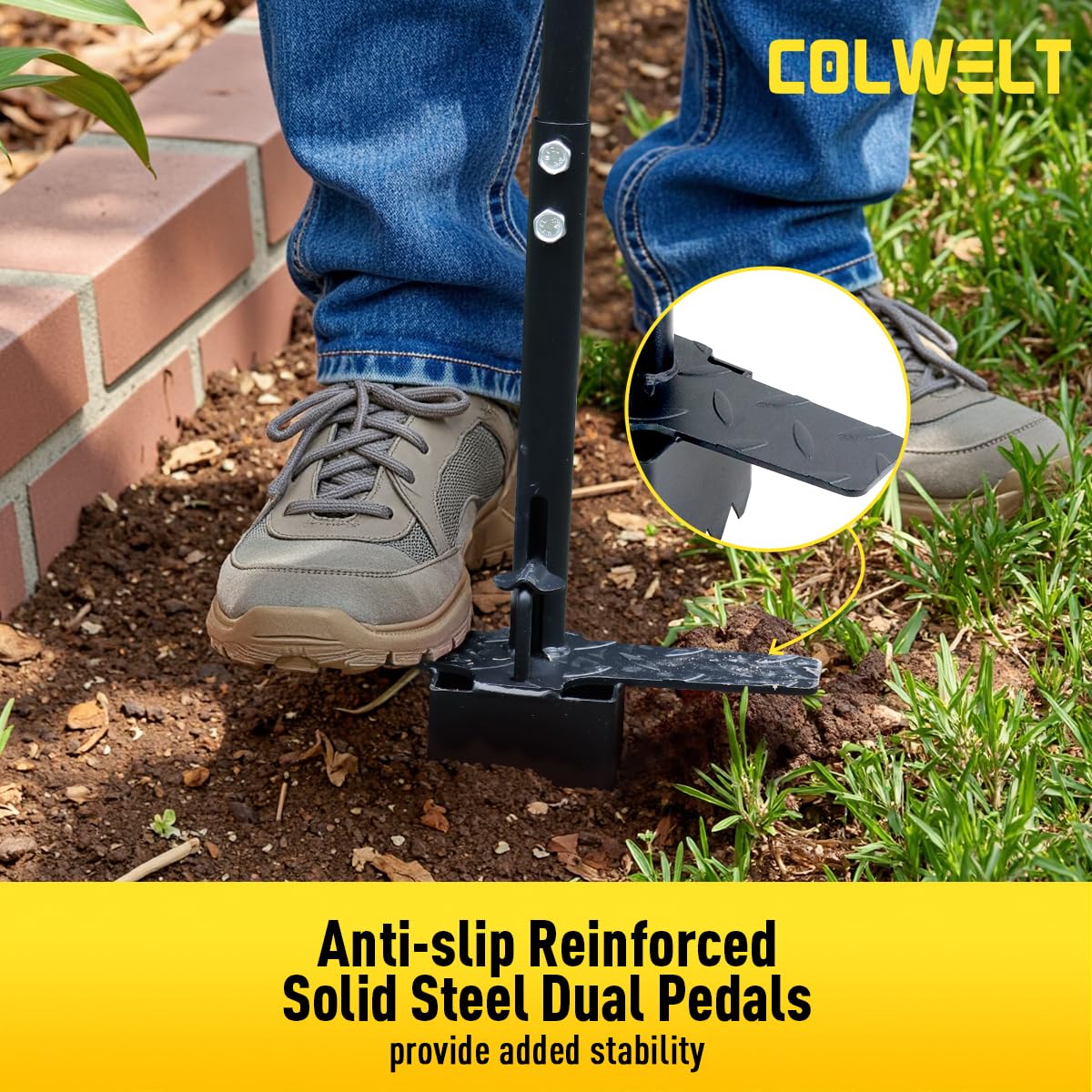 Colwelt tool with serrated teeth cutting through tough soil