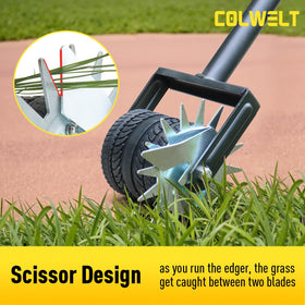 Colwelt edger on flat ground for rhythm edging without lawn damage.