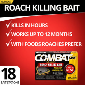 Combat Max 18-station pack shown, ready-to-use roach control solution