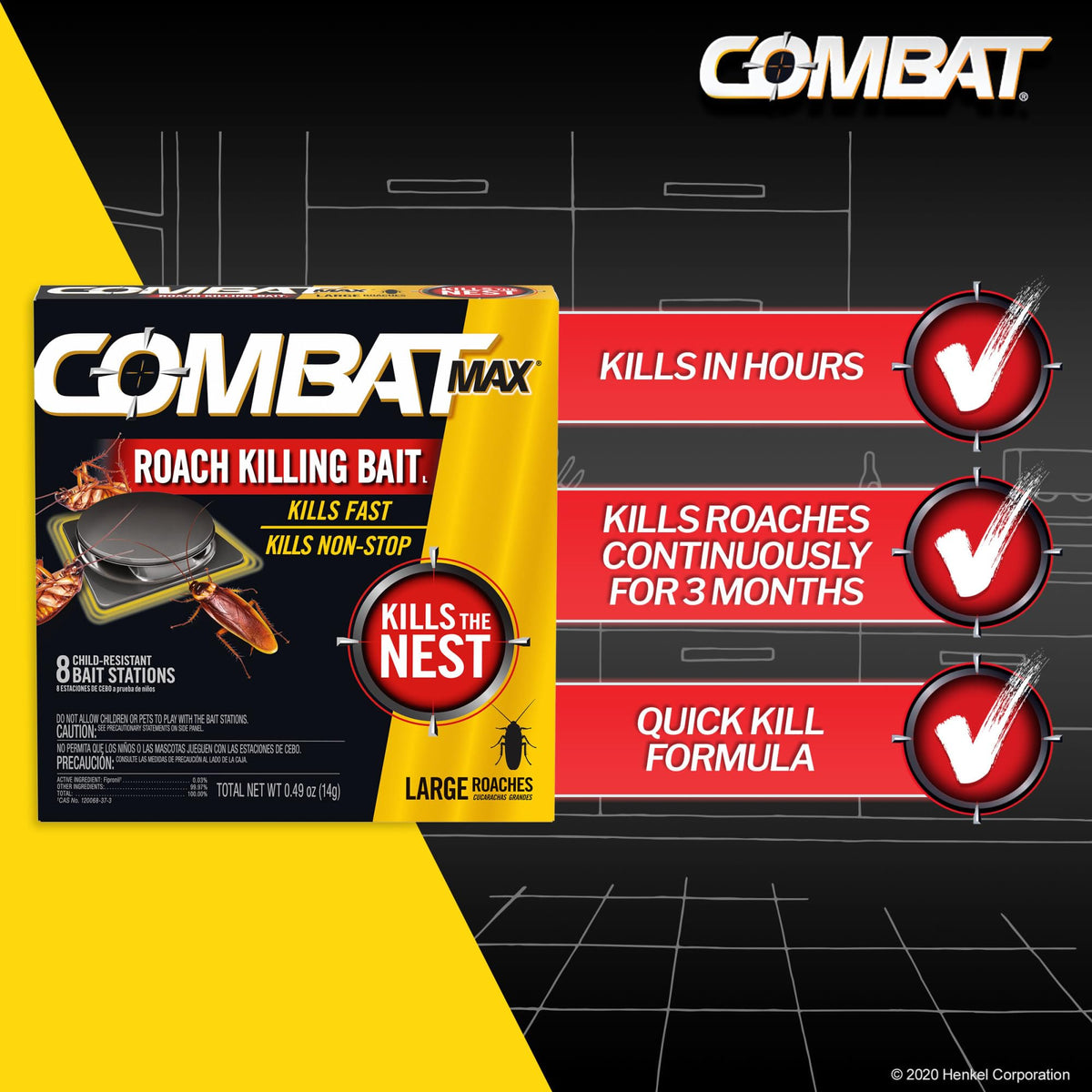 Combat Max attractive bait formula entices large roaches to feed