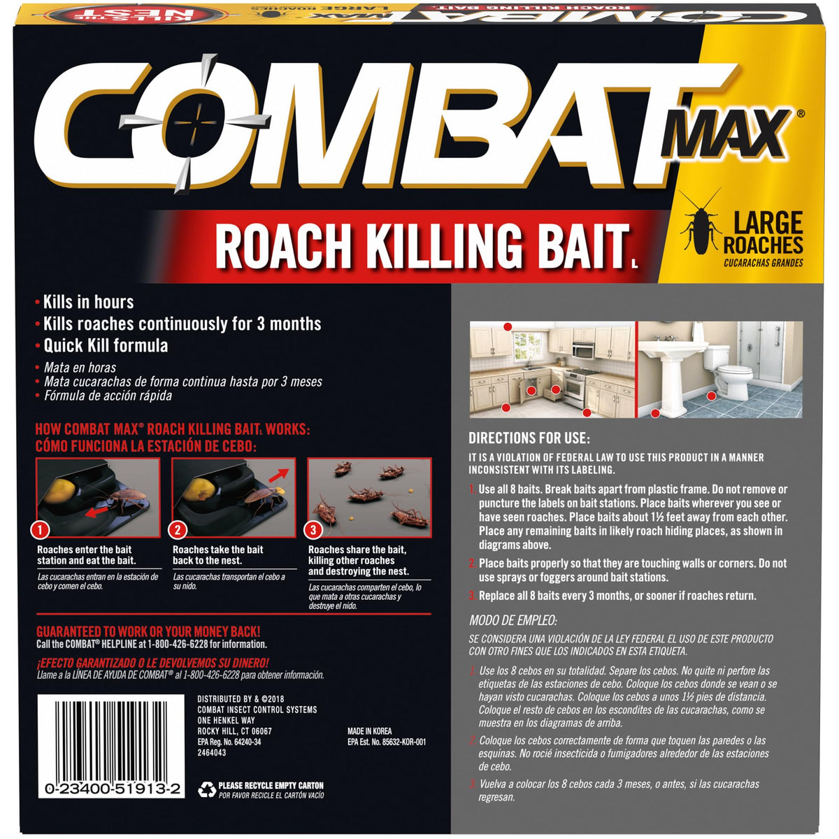 Combat Max kills large roaches for months at a time
