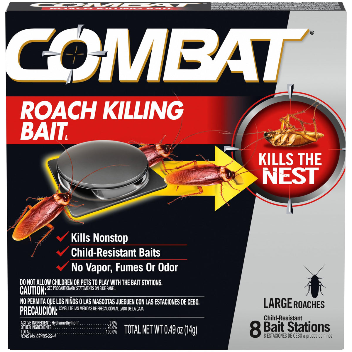 Combat Roach Killing Bait Station targeting large roaches under kitchen sink