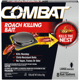 Combat Roach Killing Bait Station targeting large roaches under kitchen sink