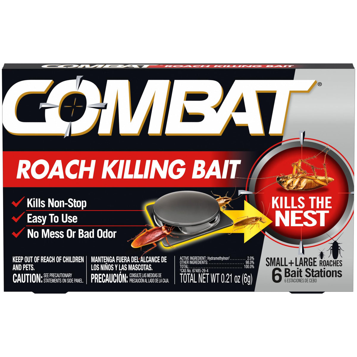 Combat roach killing bait stations placed under appliances target hidden roaches.
