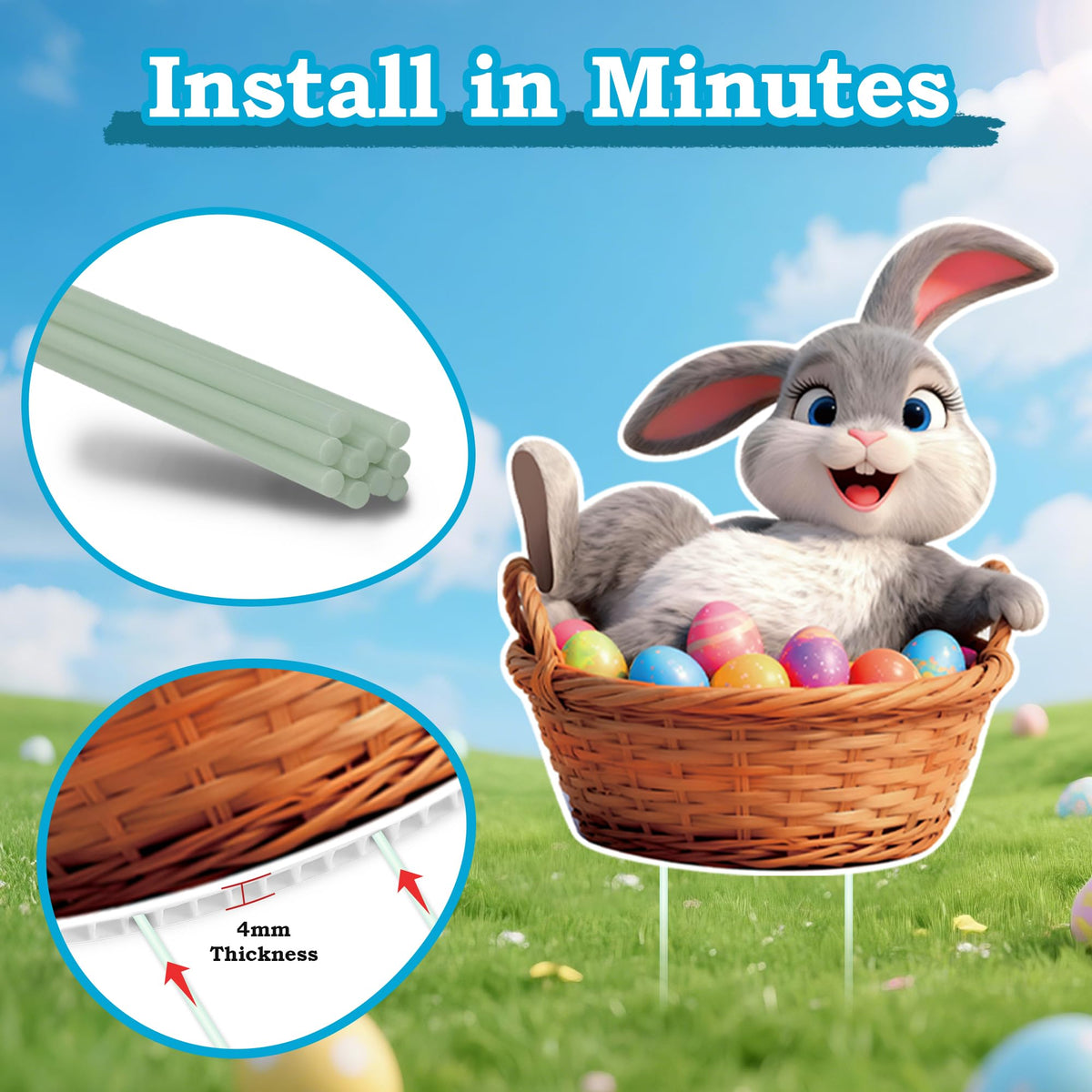 ComboJoy Easter yard sign bunny 3 adds playful color to porches with easy stake setup.