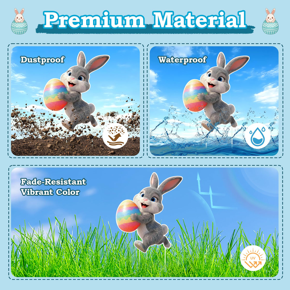ComboJoy Easter yard sign bunny 4 lines flower beds with 14-inch height for visible charm.