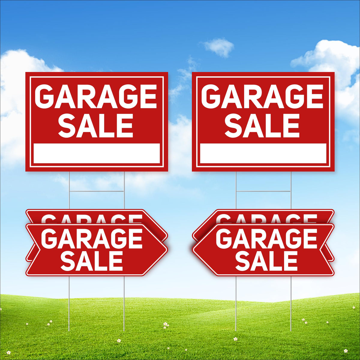 ComboJoy garage sale signs with stakes set for quick outdoor setup and clear visibility.