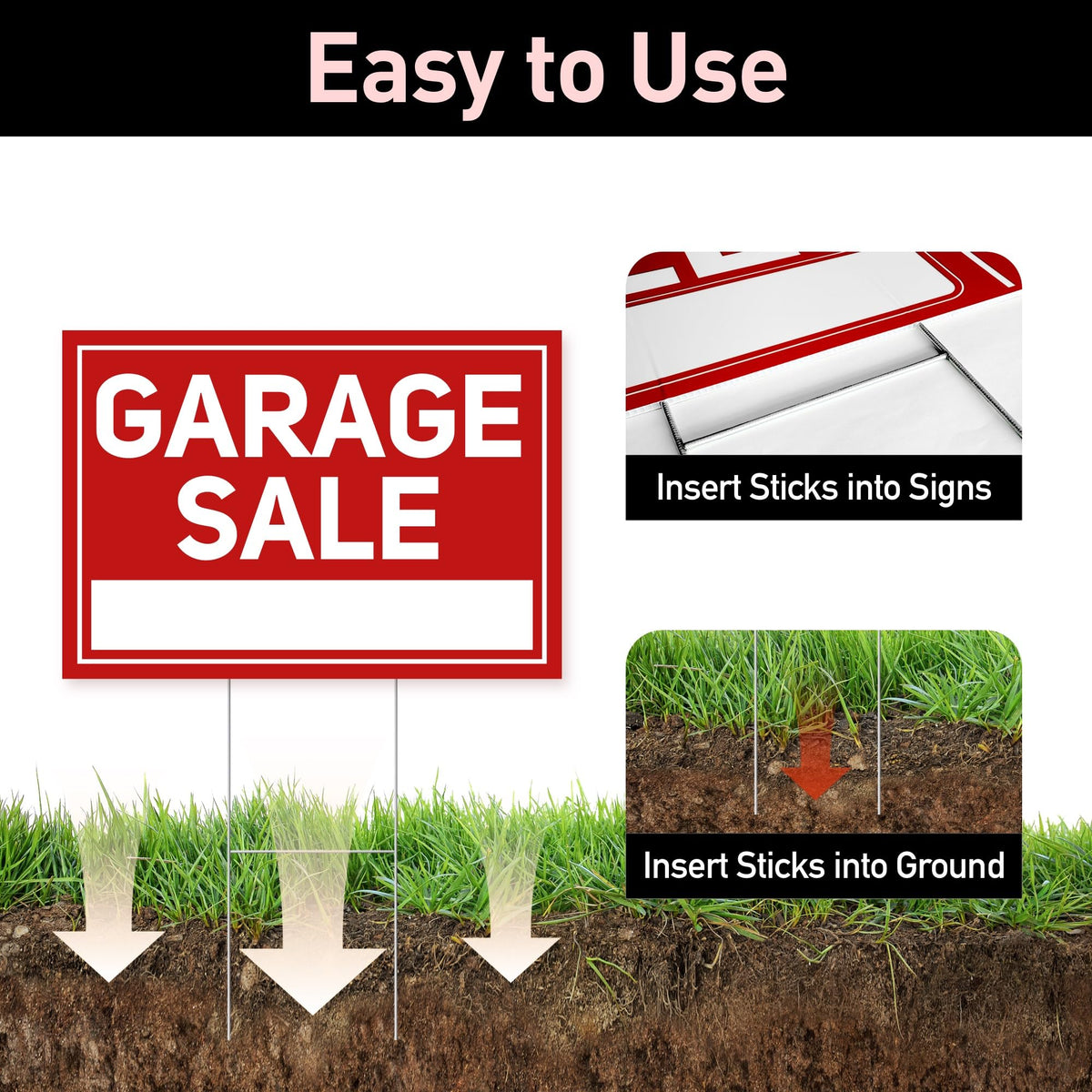 ComboJoy metal H-stakes securely hold signs in varied weather conditions.