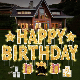 ComboJoy 16-inch Happy Birthday yard sign with stakes for outdoor display.