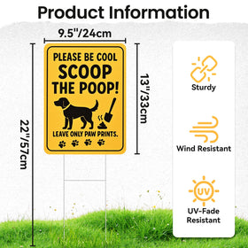 CombJoy No Dog Poop Sign in yard back view showing double sided messaging.
