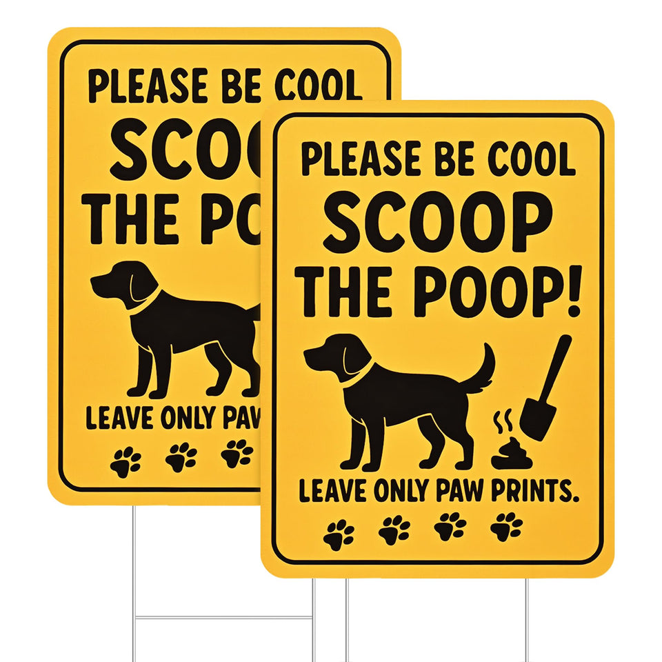 CombJoy No Dog Poop Sign in yard front view with high visibility.