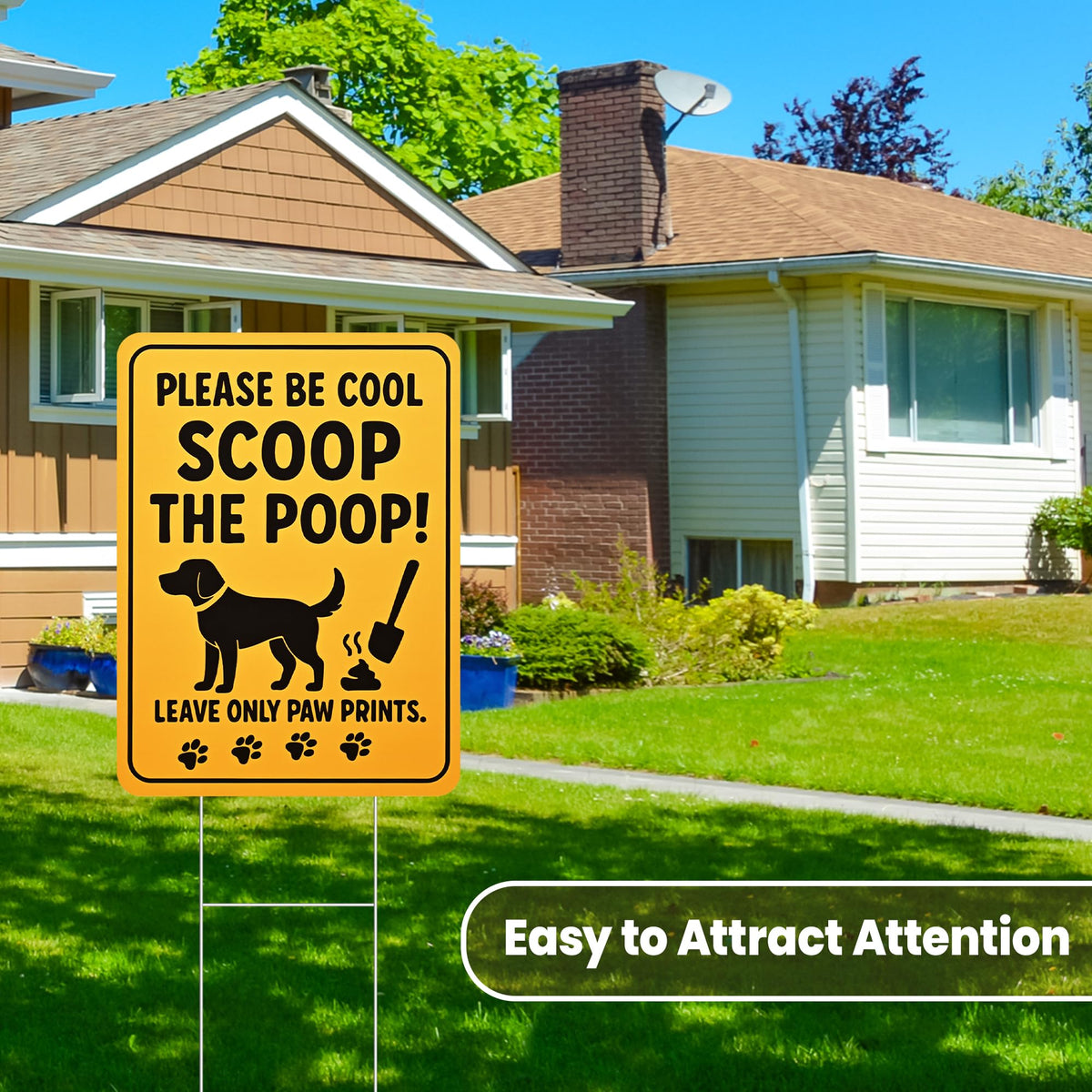 CombJoy No Dog Poop Sign weatherproof for rain and sun outdoors.
