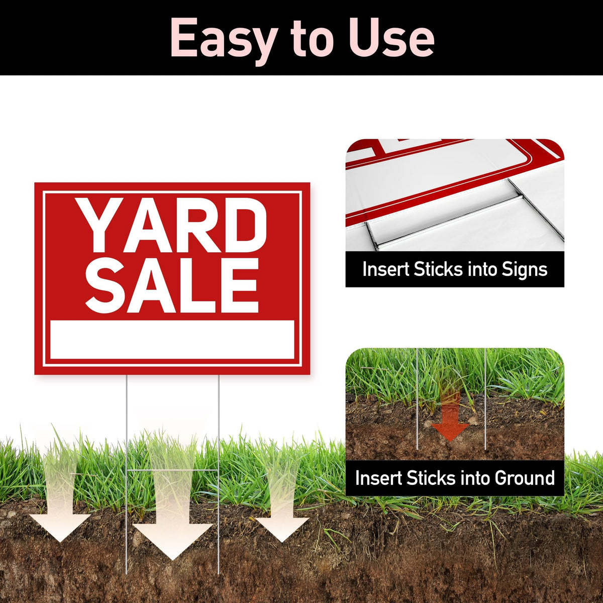 ComboJoy sturdy H-shaped stakes stay put in outdoor conditions.