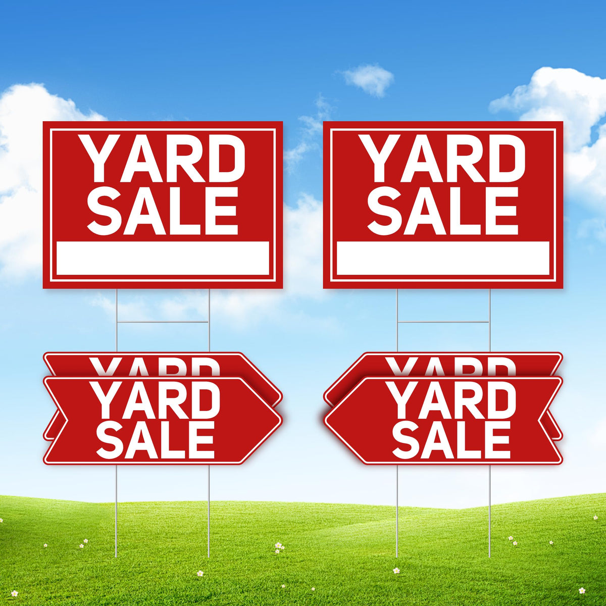 ComboJoy yard sale signs with stakes for clear curb visibility.