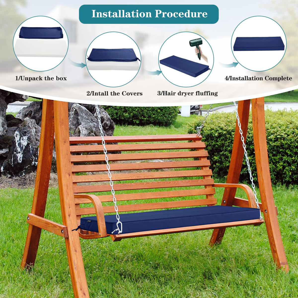 Comcaver 30D high-resilience sponge cushion navy 48x18-3 delivers comfort.