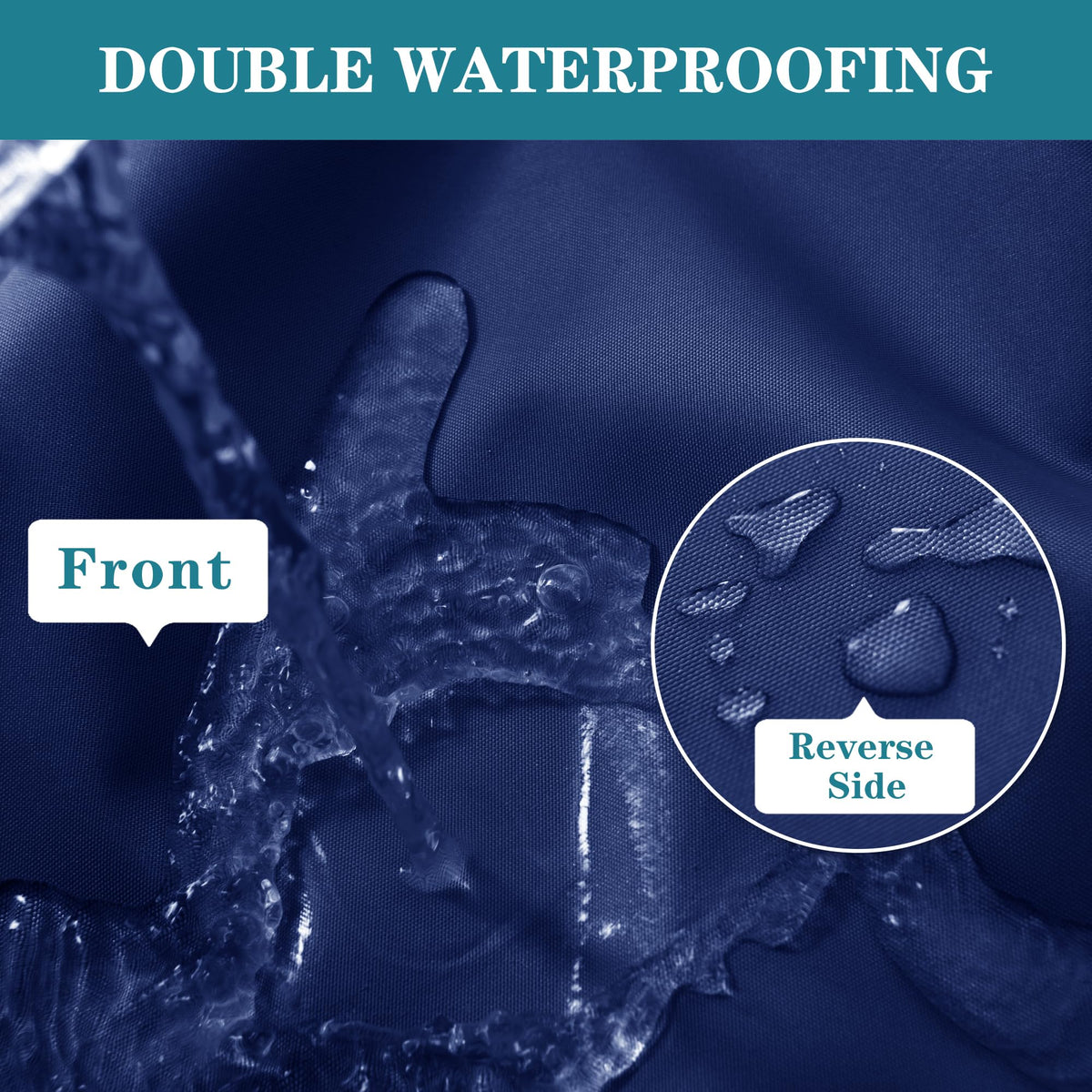Comcaver TPU waterproof cushion navy 48x18-3 protects against spills outdoors.