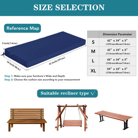 Comcaver two-ties cushion navy 48x18-3 stays firmly in place.