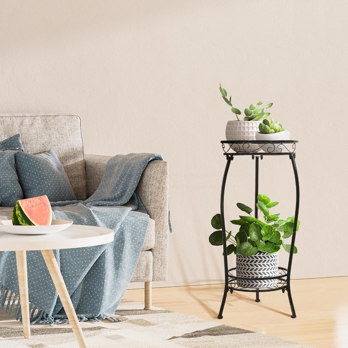 Cometofit plant stand outdoors with rustproof finish resists weather for patio use