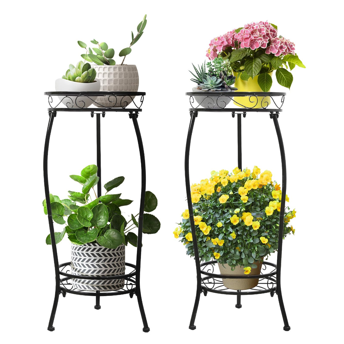 Cometofit two-tier plant stand front view shows sturdy 27 inch height for versatile display