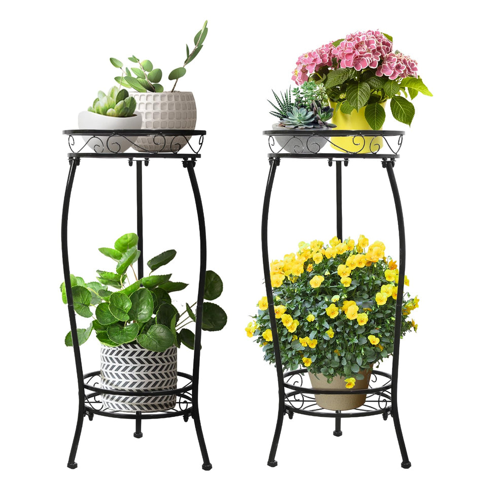 Cometofit two-tier plant stand front view shows sturdy 27 inch height for versatile display