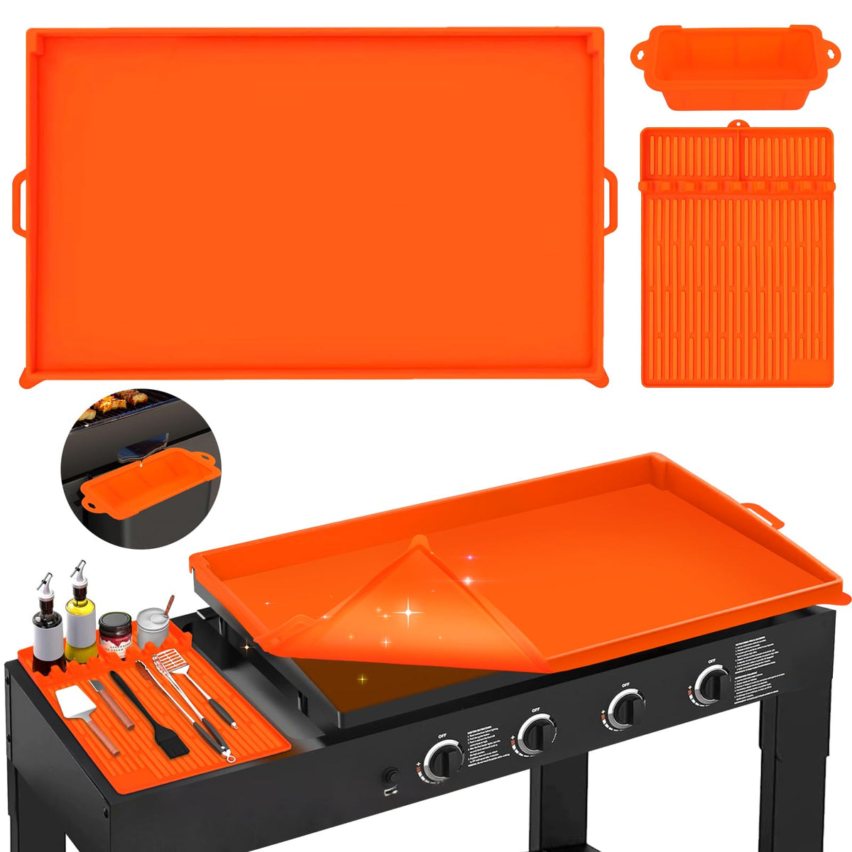Comfamoli 36-inch silicone griddle mat with full-edge fit protects Blackstone surface.
