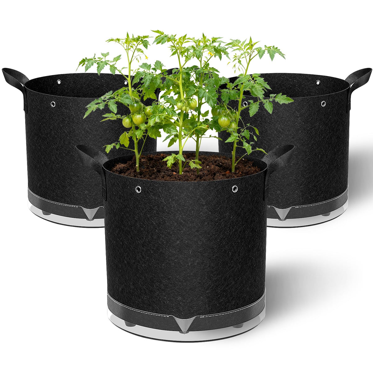 ComfyKit self-watering grow bags on balcony front view with reservoir for easy watering