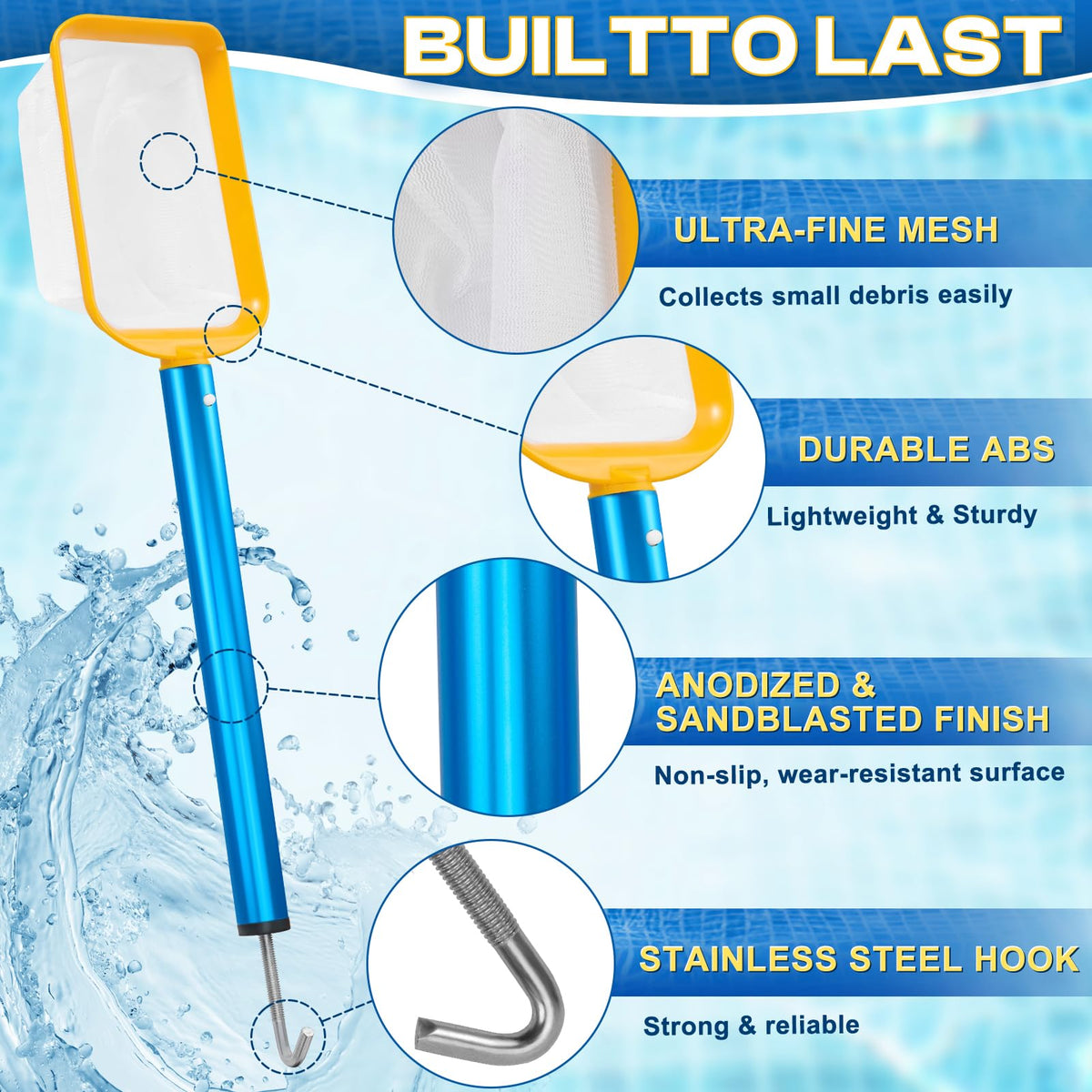 ComfyKit aluminum pole offers lightweight handling during routine pool cleaning.