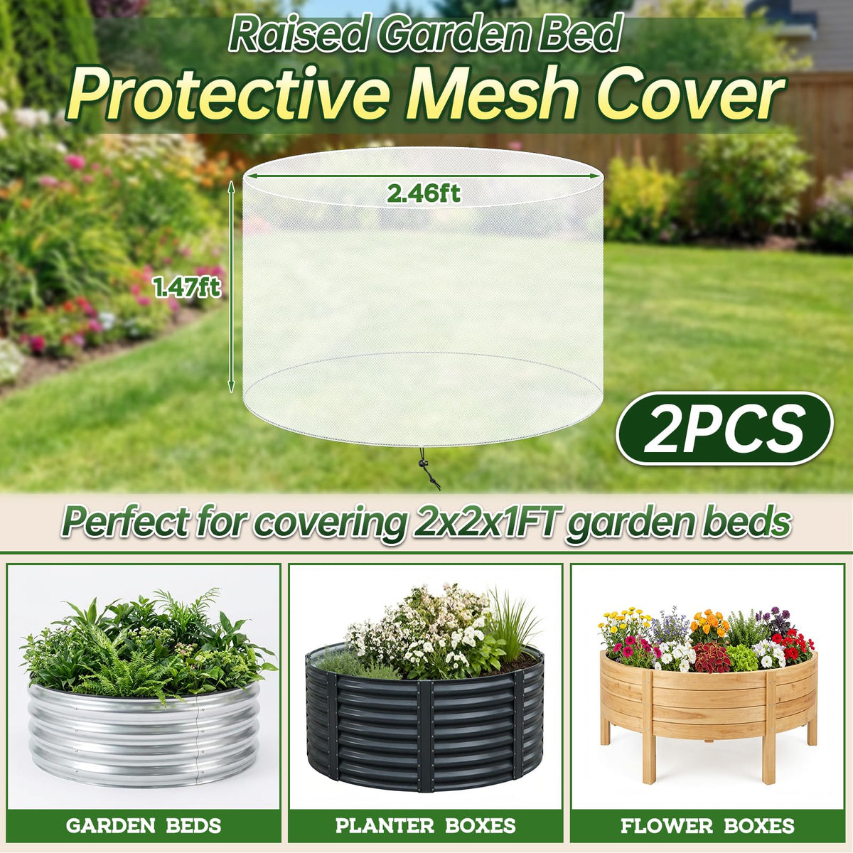 ComfyKit drawstring seal netting ensures a snug fit around raised beds.
