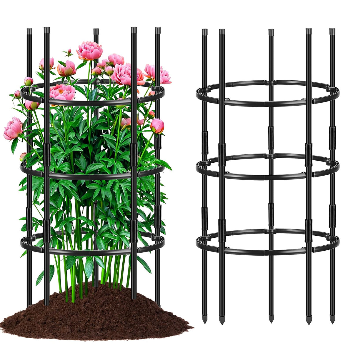 ComfyKit peony cage 3-tier stackable rings provide upright support for tall blooms.