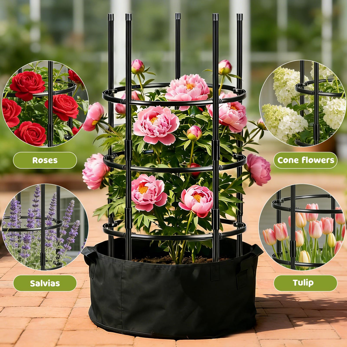 ComfyKit multipurpose garden aid suitable for peonies, roses, tomatoes, and climbers.