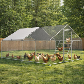COMHOMA chicken coop with steel frame offers durable outdoor housing for hens.