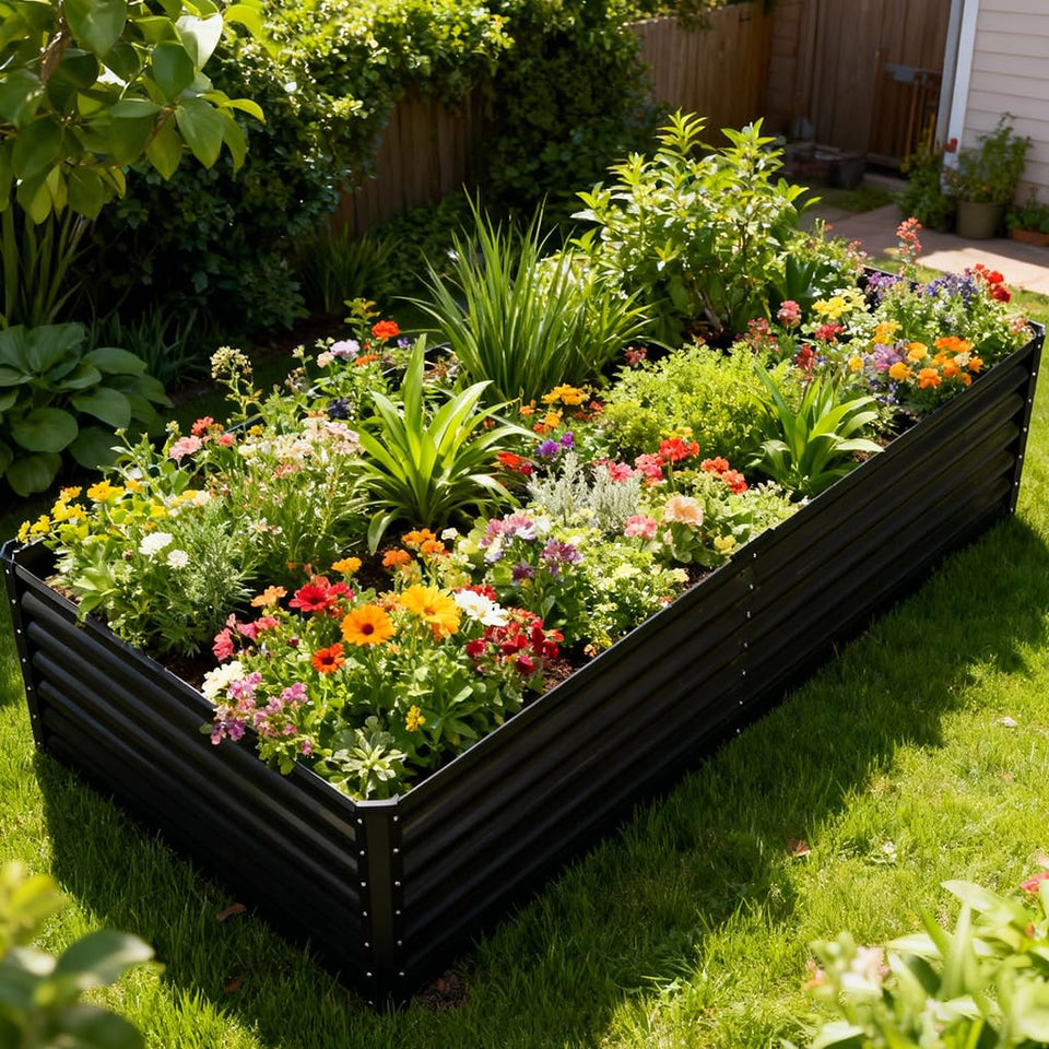 COMHOMA raised garden bed front view with sturdy galvanized panels for outdoor growing