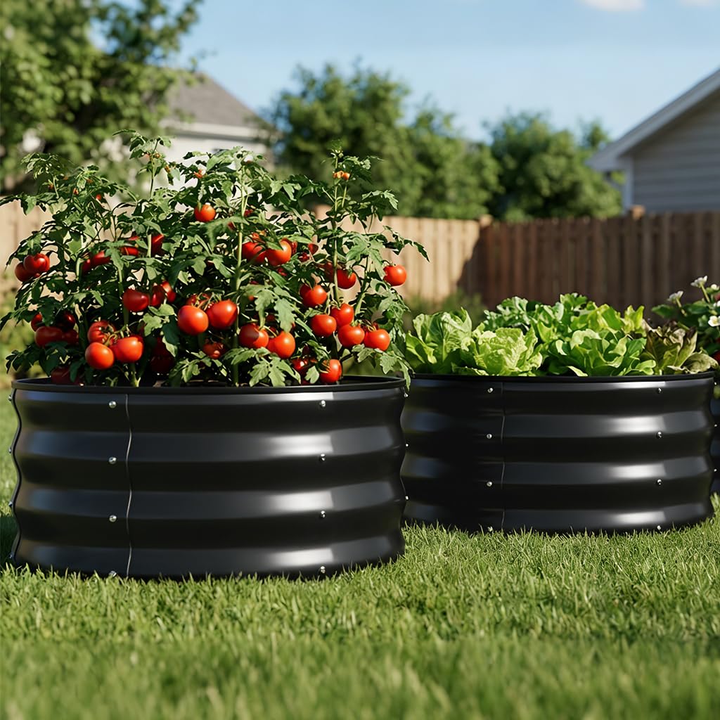 COMHOMA round raised bed assembly with galvanized panels for sturdy outdoor use.