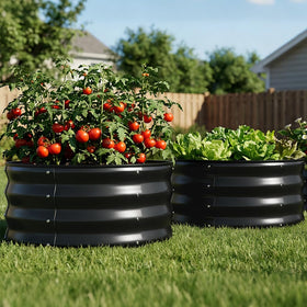 COMHOMA round raised bed assembly with galvanized panels for sturdy outdoor use.