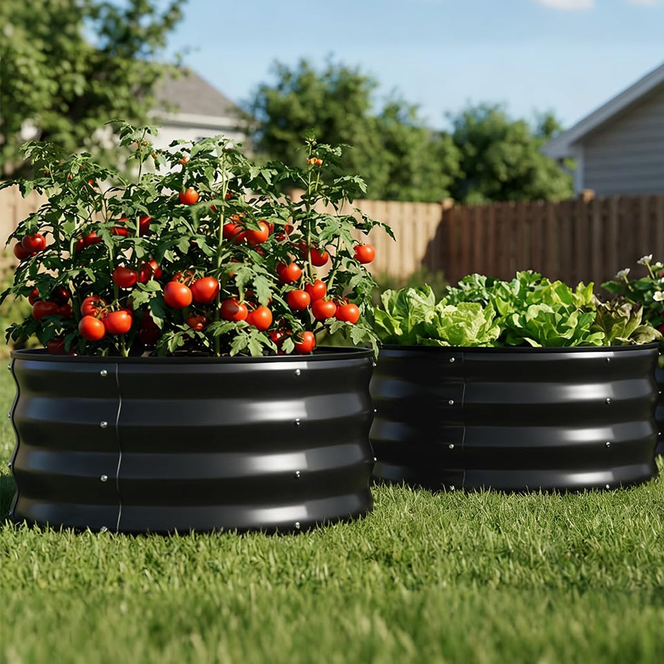 COMHOMA round raised bed assembly with galvanized panels for sturdy outdoor use.