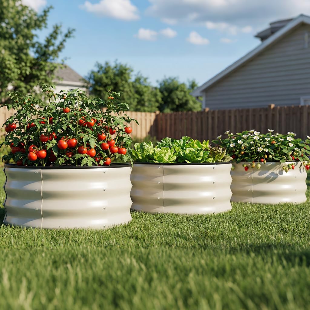 COMHOMA round raised garden bed assembly in a compact outdoor space