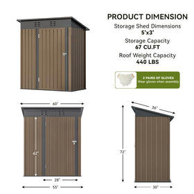 COMHOMA shed 5x3 ft size fits patios and small yards