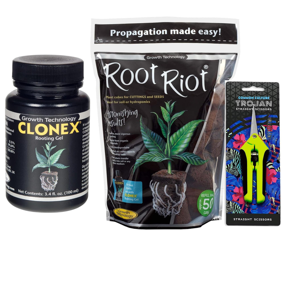 Common Culture Clonex Rooting Gel with Root Riot bundle for faster, healthier plant rooting.