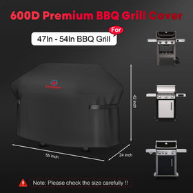 Comnova 55-inch grill cover side view demonstrating full coverage