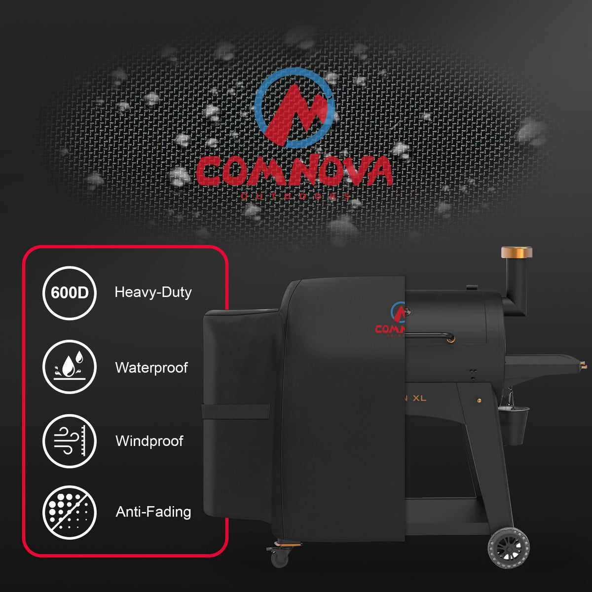 Comnova 600D waterproof PU coating shields outdoors from moisture