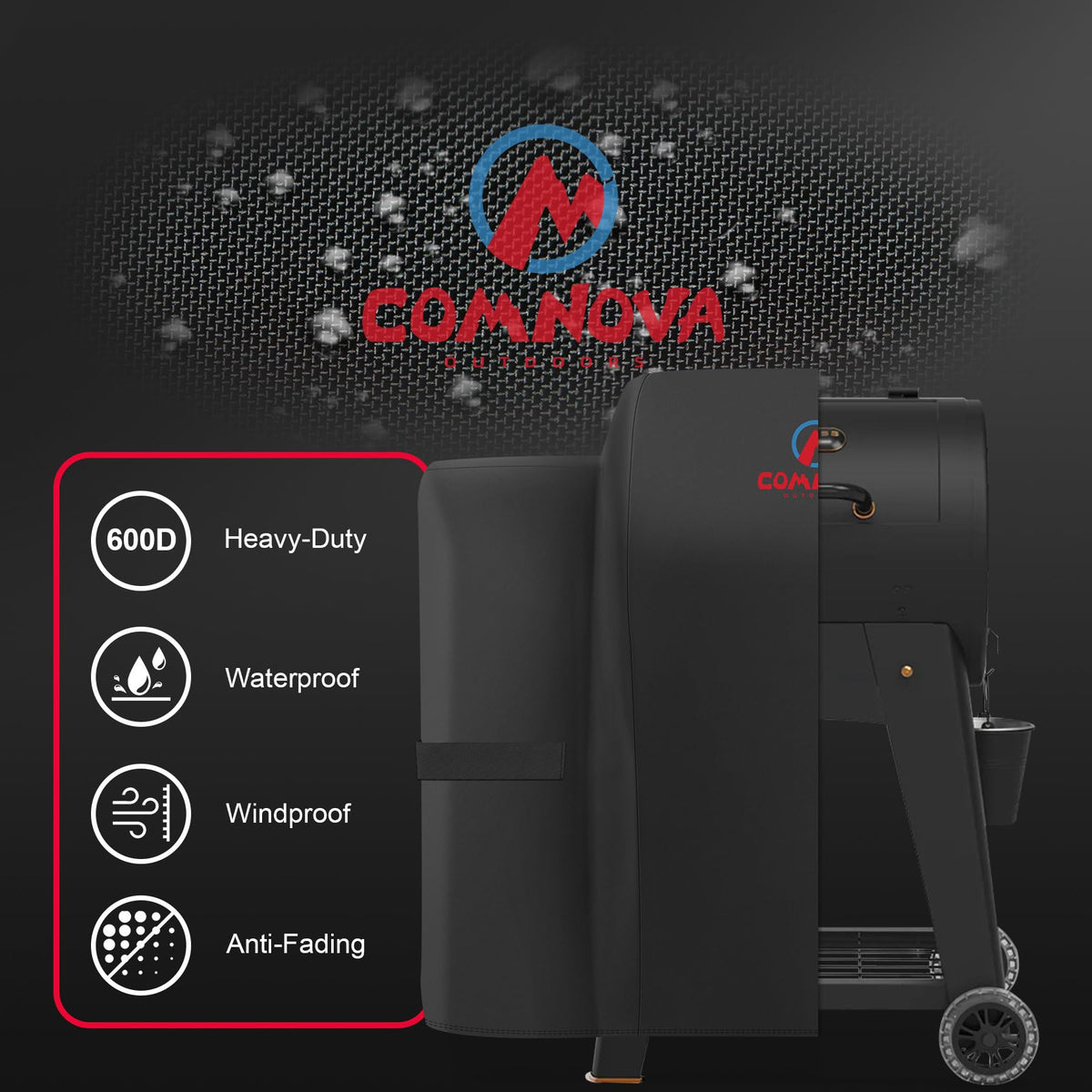 Comnova adjustable Velcro sides tailor fit for various pellet grills.