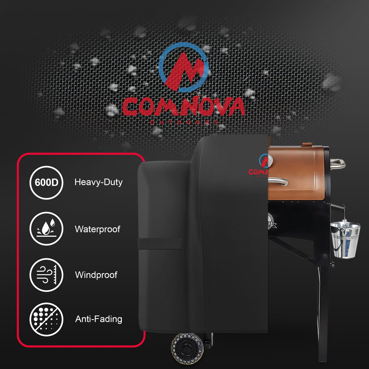 Comnova cover showing adjustable Velcro straps for secure, customizable fit.