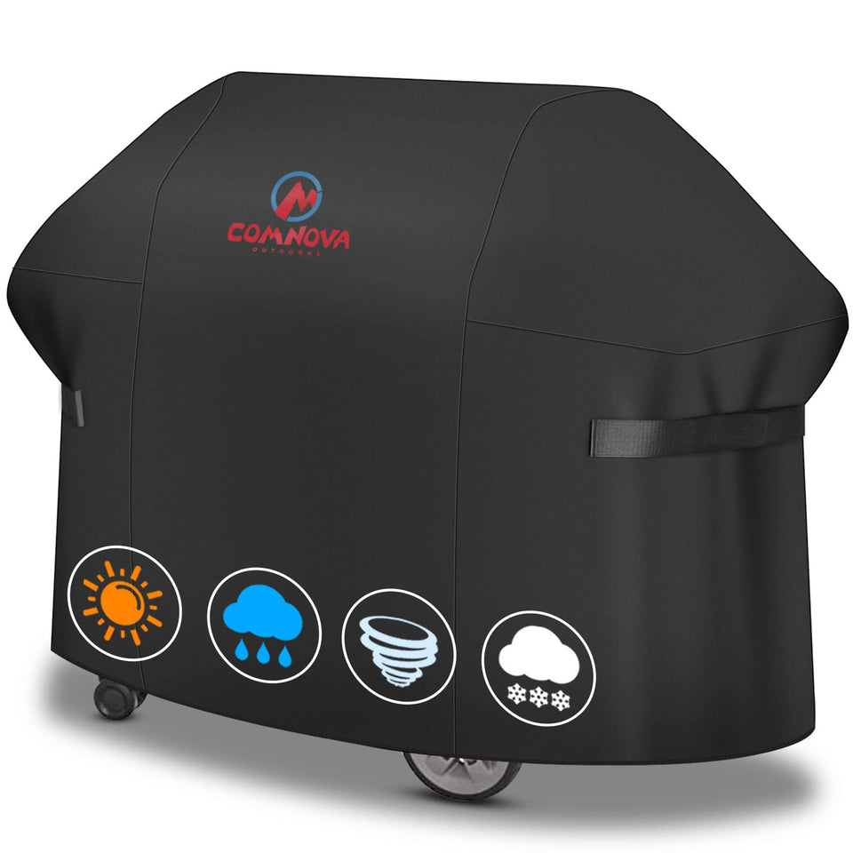 Comnova 65-inch grill cover on Weber Genesis 400 series for secure fit
