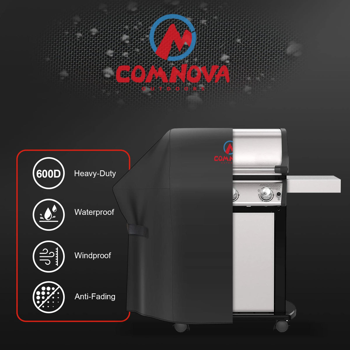 Comnova Grill Cover uses heavy-duty Oxford fabric for durability.