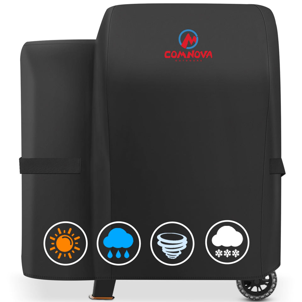 Comnova grill cover for Pit Boss Lexington shields from weather with secure fit.