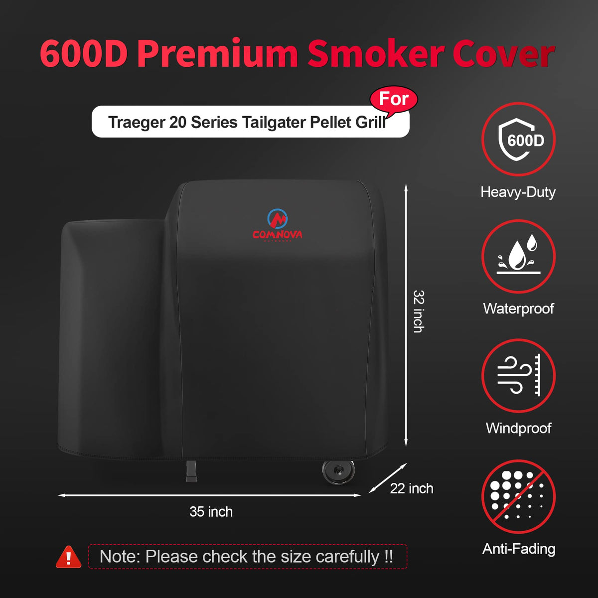 Comnova Tailgater cover with adjustable Velcro ensures secure fit
