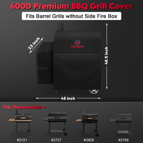 Comnova grill cover for Char Griller 2828 model provides windproof protection.