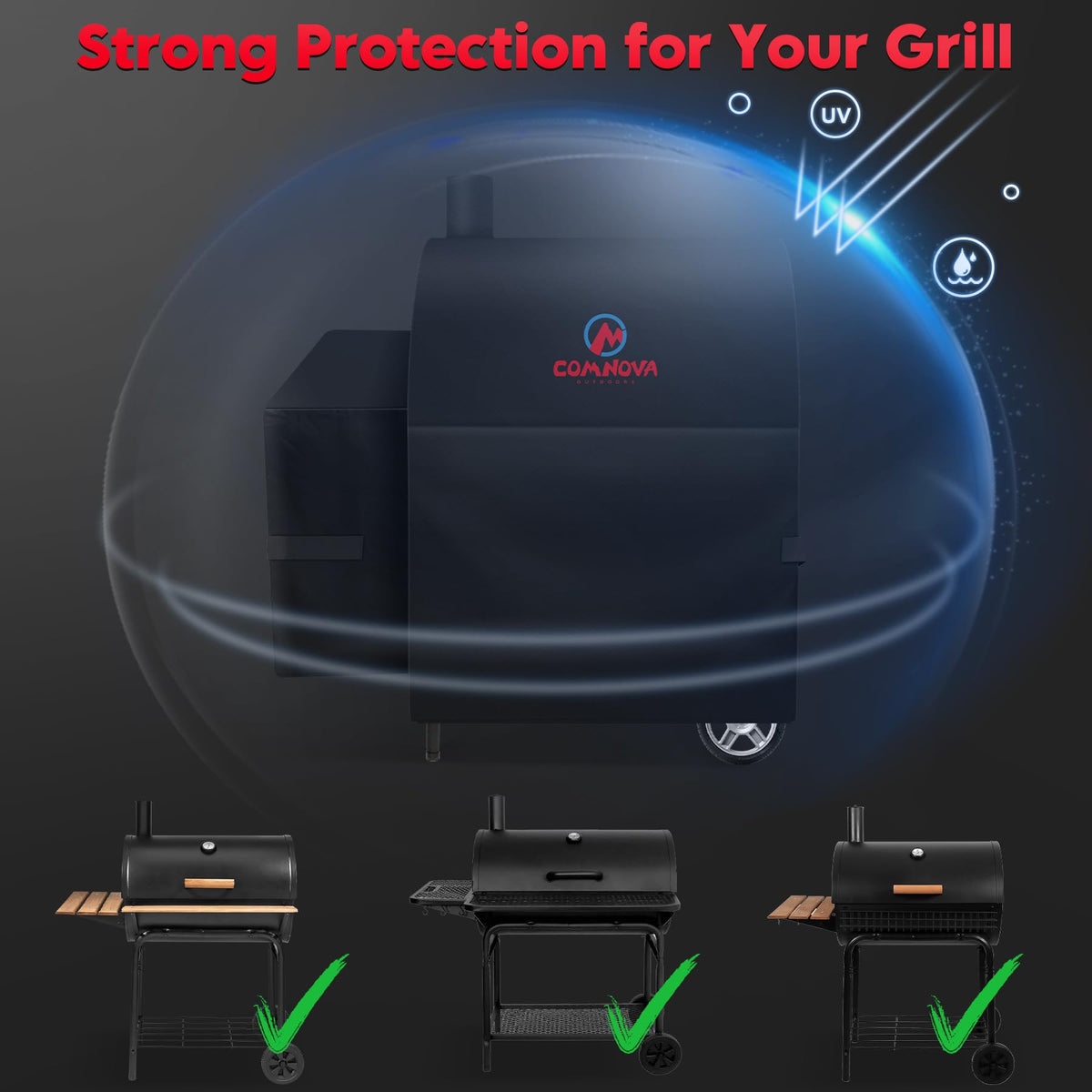 Comnova grill cover for 2929 model keeps the grill dry.